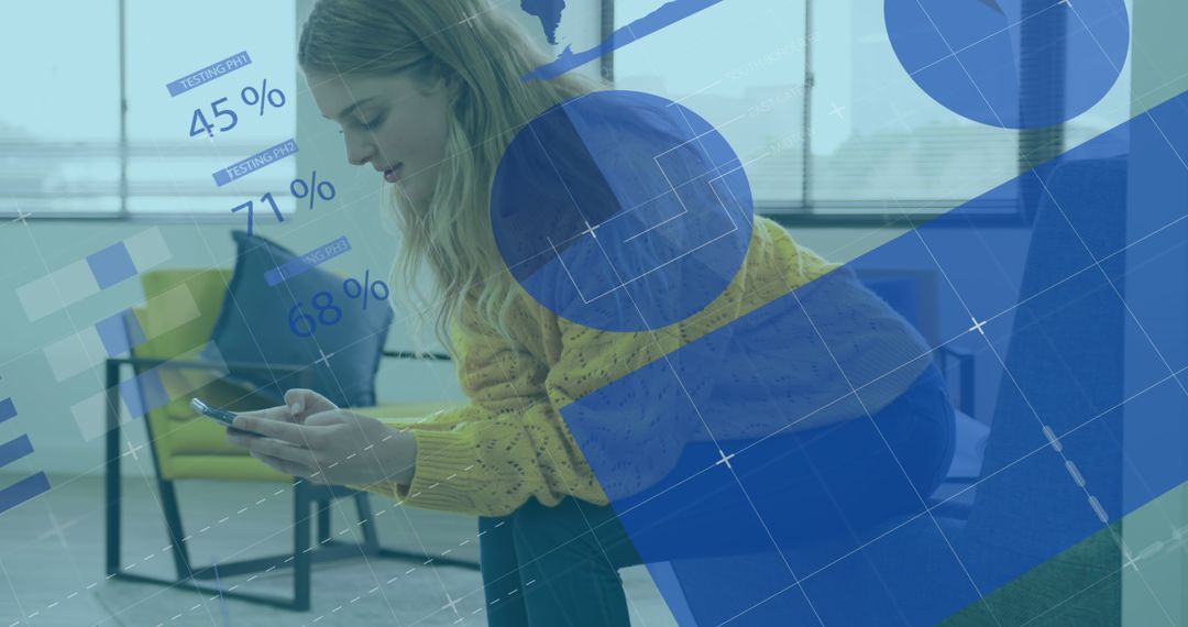 Financial Data Visualization Over Businesswoman in Modern Office