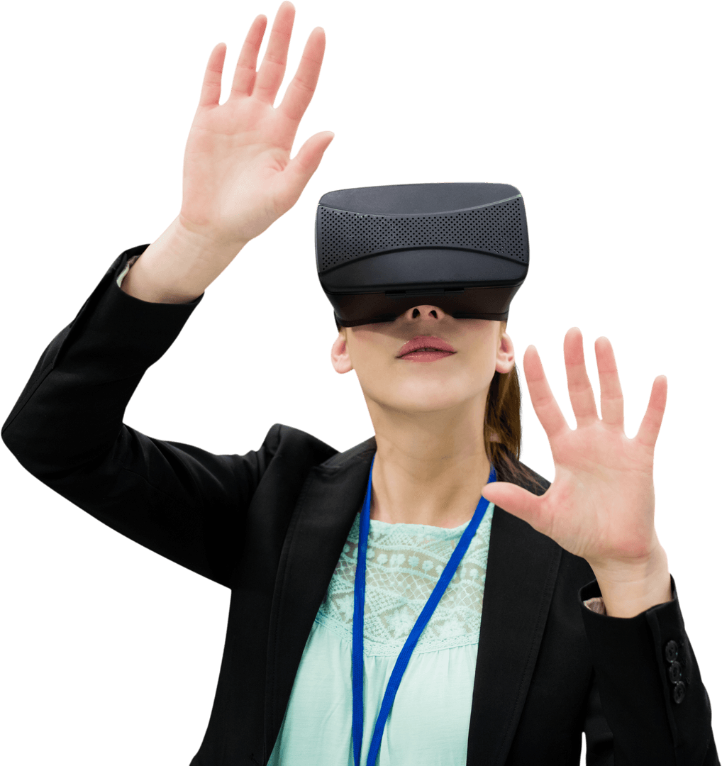 Transparent Businesswoman Engaging in Virtual Reality Experience