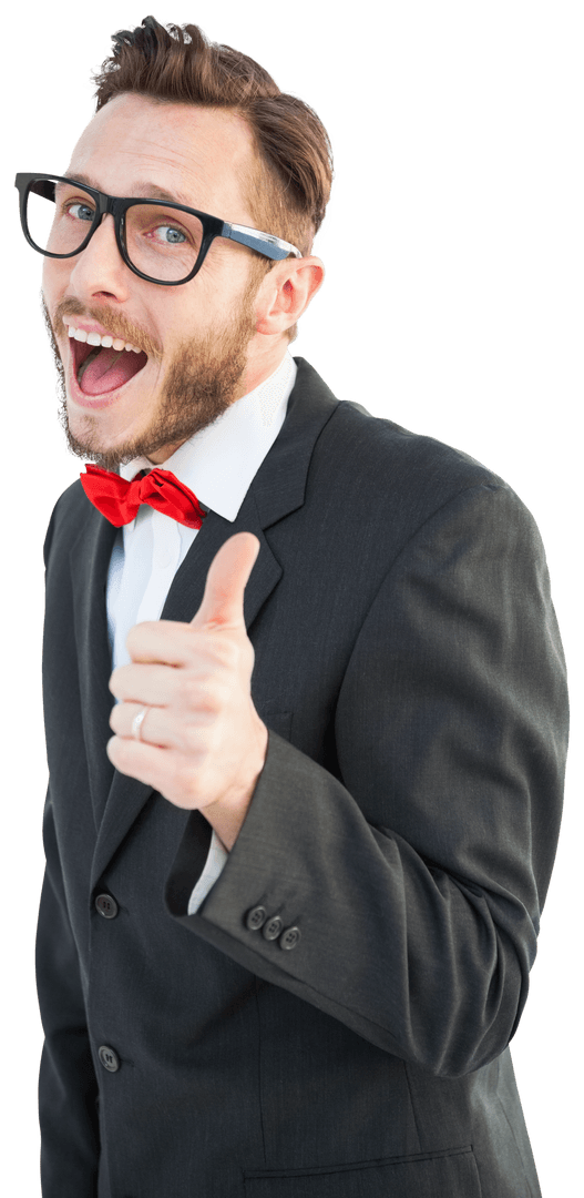 Transparent Hipster Giving Thumbs Up in Business Suit