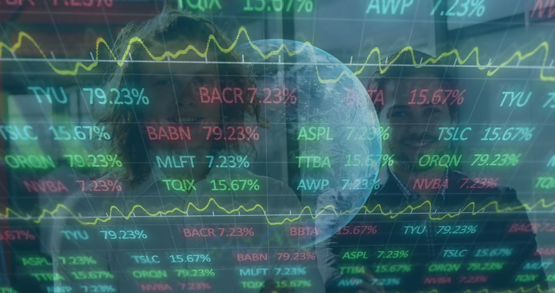 Executives Analyzing Stock Data with Global Market Trends