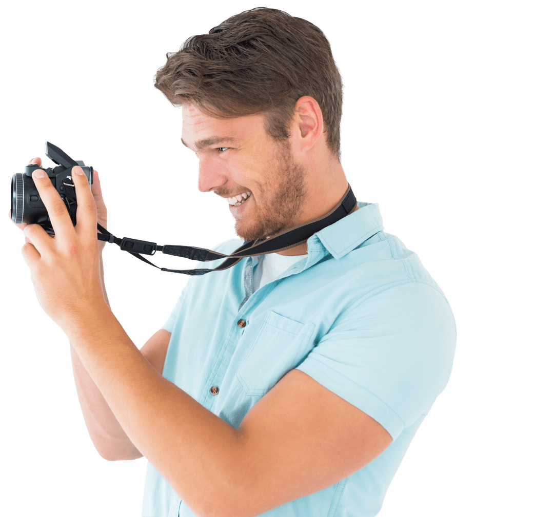 Young Man Holding Camera With Transparent Background