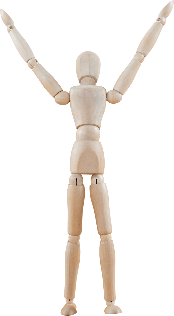 Transparent Wooden Mannequin Figurine with Arms Raised