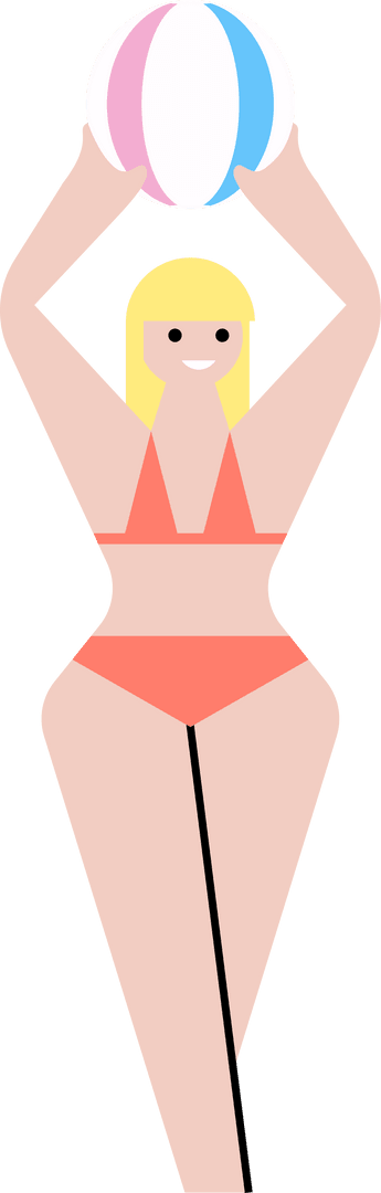 Minimalist Female Swimmer in Coral Bikini with Beach Ball on Transparent Background