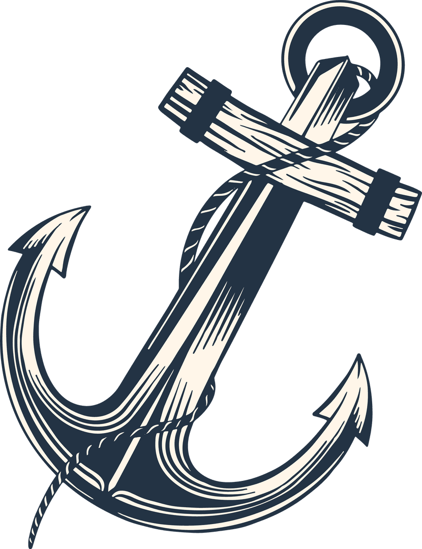 Engraved Anchor Design with Rope on Transparent Background
