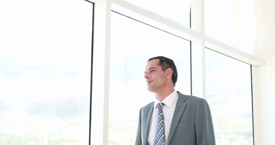 Confident Businessman Standing by Window in Modern Office - Free Images, Stock Photos and Pictures on Pikwizard.com