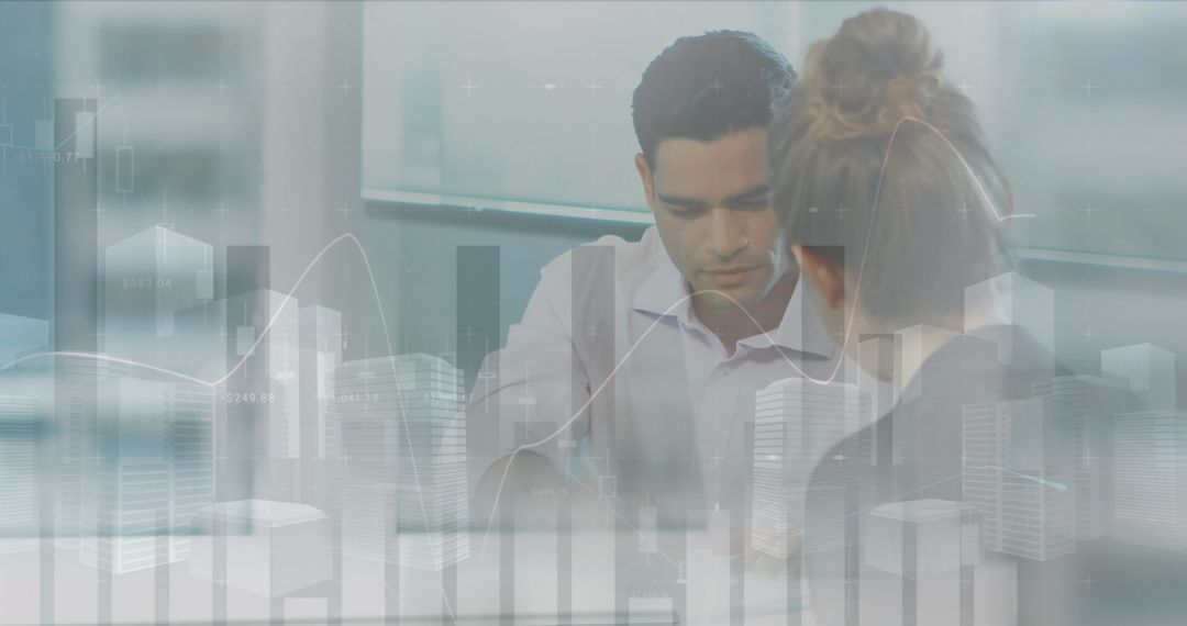 Business Professionals Shaking Hands Amid Digital Interface