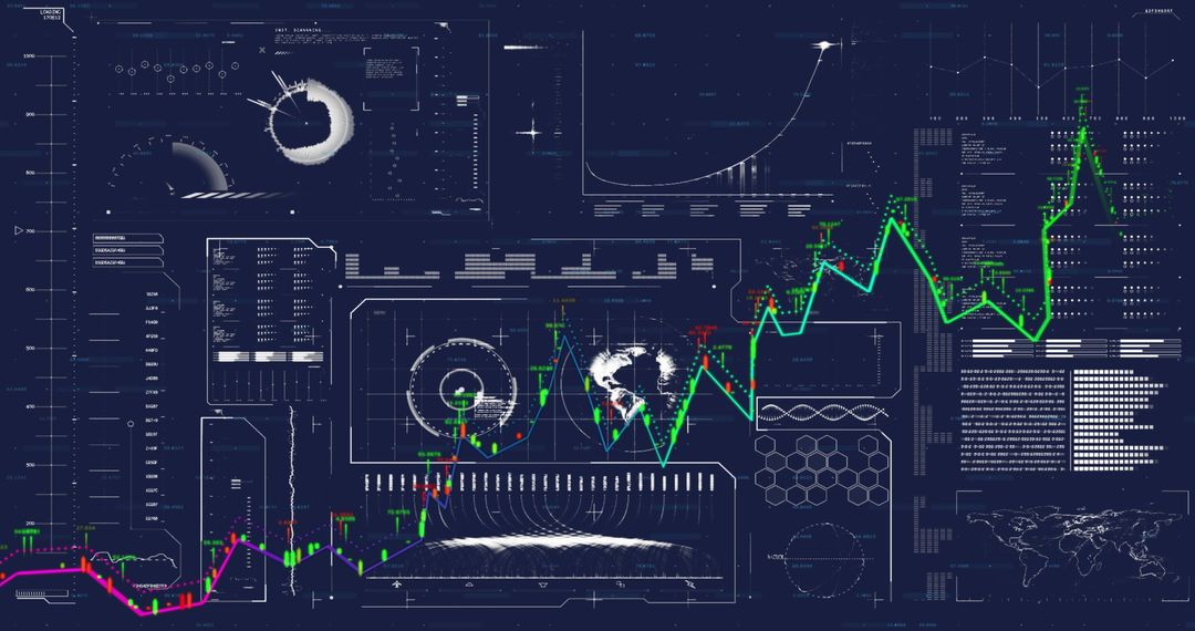 Futuristic data visualization with global network connections