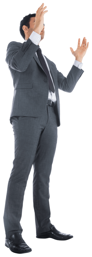 Tired Asian Businessman Gesturing on Transparent Background