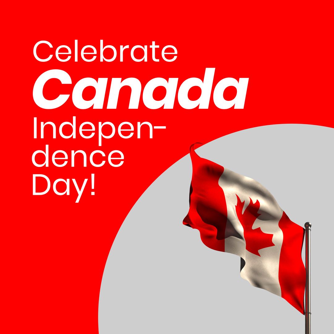 Canada Day Celebration with Waving Flag on Red Background