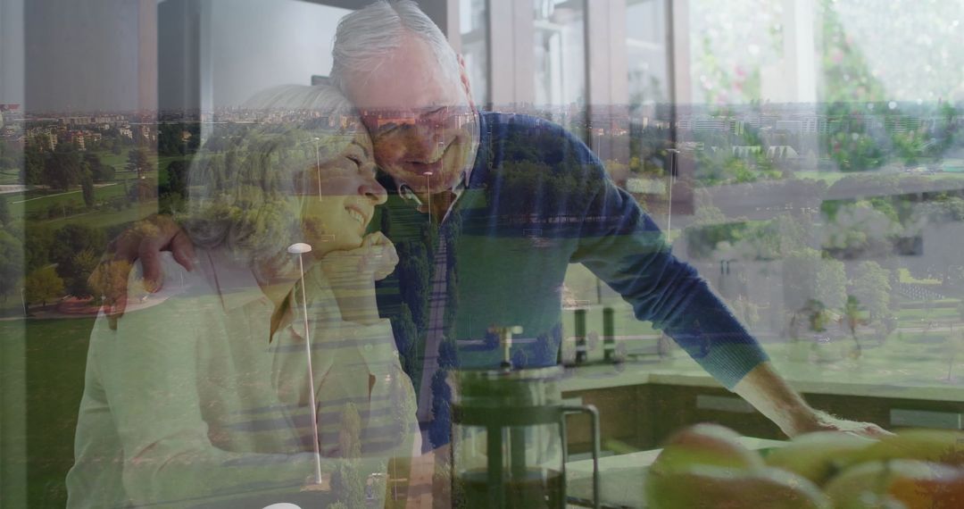 Senior Couple Embracing While Browsing Tablet in Kitchen