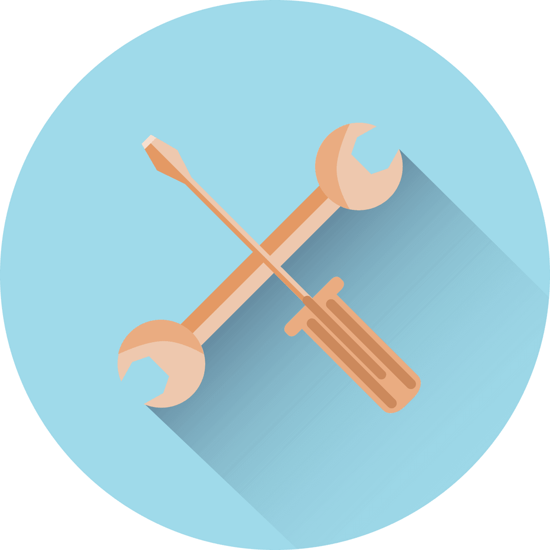 Transparent Wrench and Screwdriver in Blue Circle Background