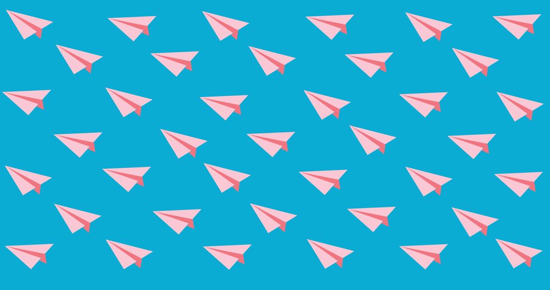 Seamless Pattern of Pink Paper Planes on Blue Background