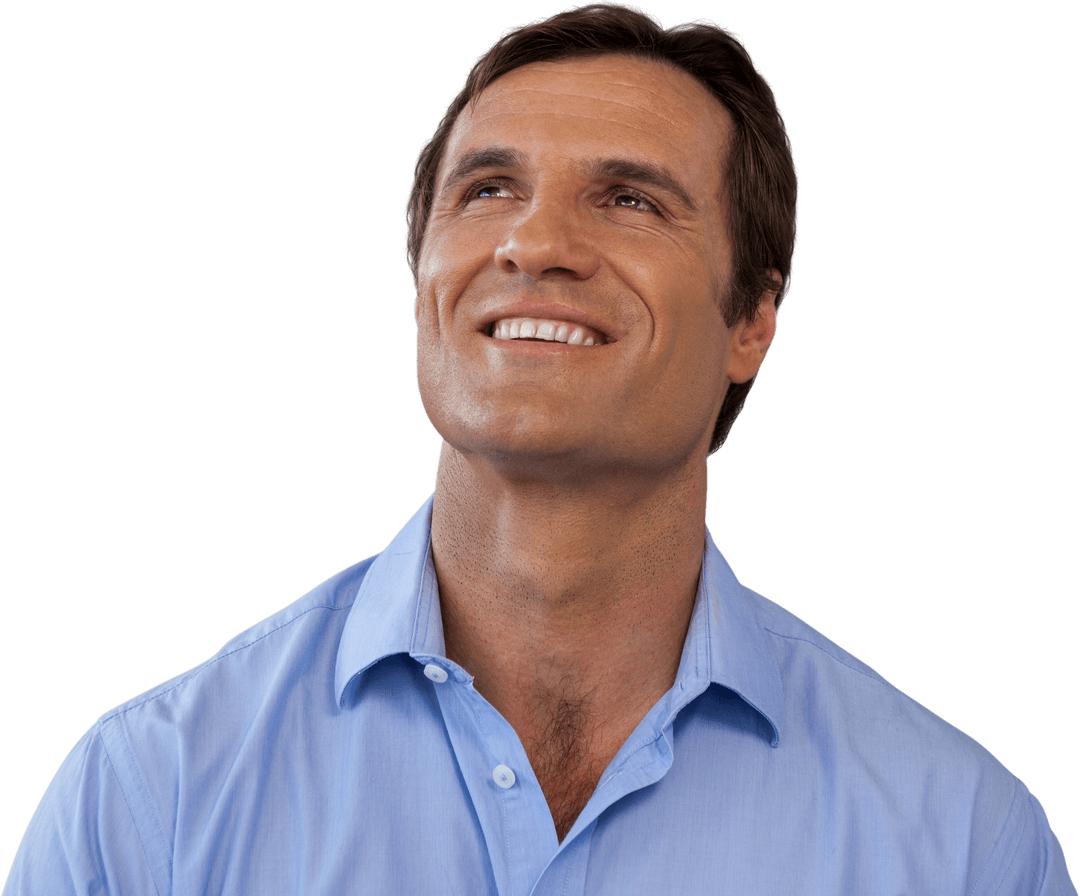 Smiling Handsome Man in Blue Shirt with Transparent Background