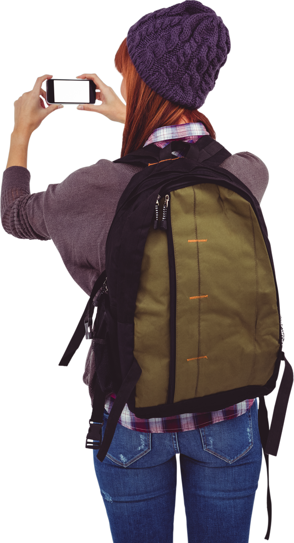 Transparent Backpacking Hipster Woman Taking Selfie - Download Free Stock Images Pikwizard.com