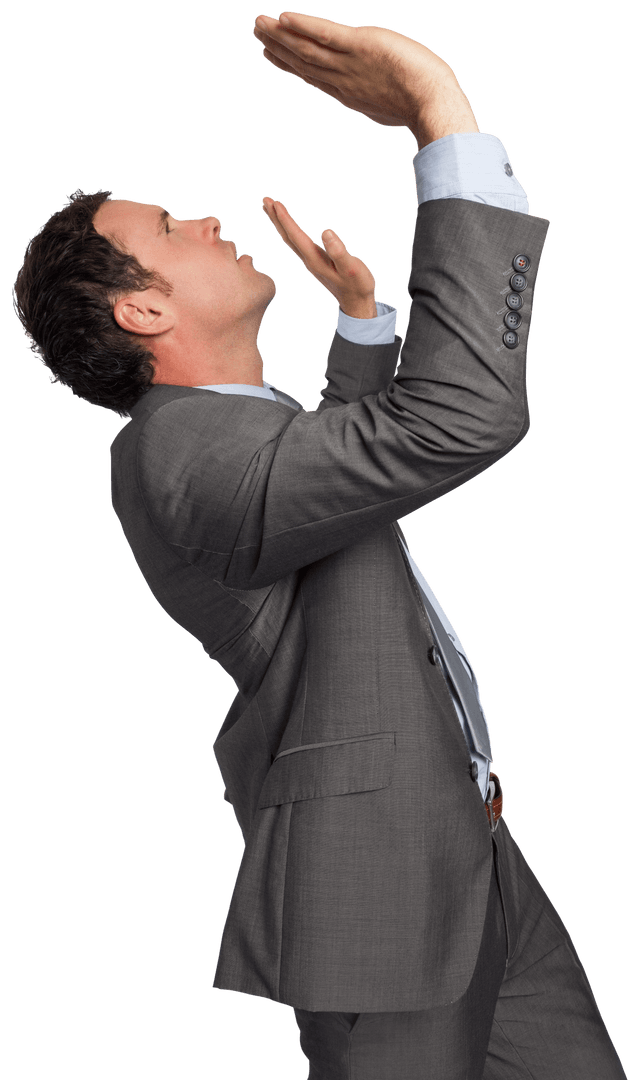 Caucasian Businessman Balancing Invisible Load Transparent