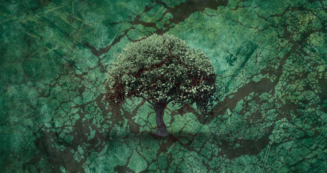 Rustic Tree Silhouette on Distressed Green Abstract Background