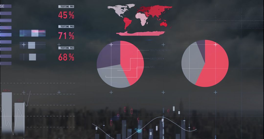 Digital Infographic and Cityscape Displaying Global Business Data