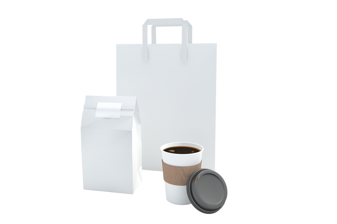 White Takeaway Coffee Cups and Bags on Transparent Background - Download Free Stock Images Pikwizard.com