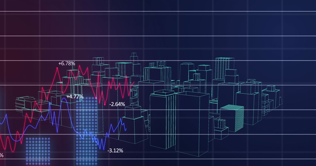 Abstract Finance Graph Over 3D Cityscape Background