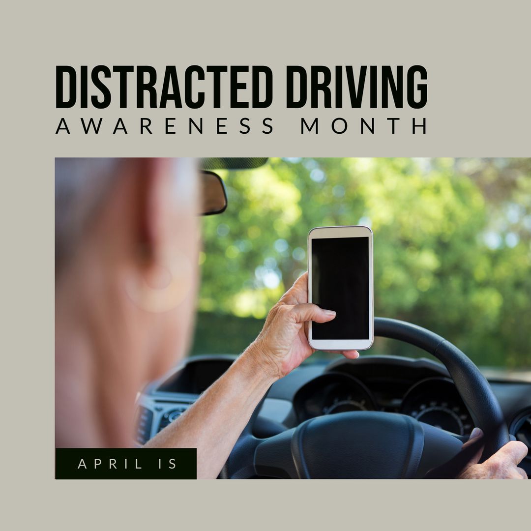 Distracted Driving Awareness Month - Stop Using Phones While Driving - Download Free Stock Templates Pikwizard.com