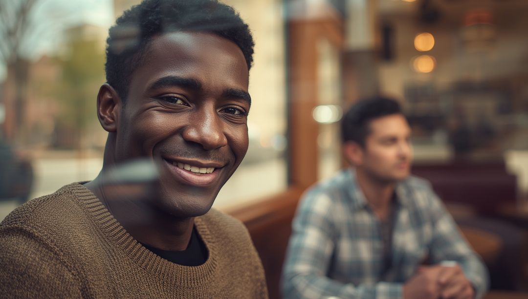 Smiling Man Enjoying Relaxing Cafe Moment