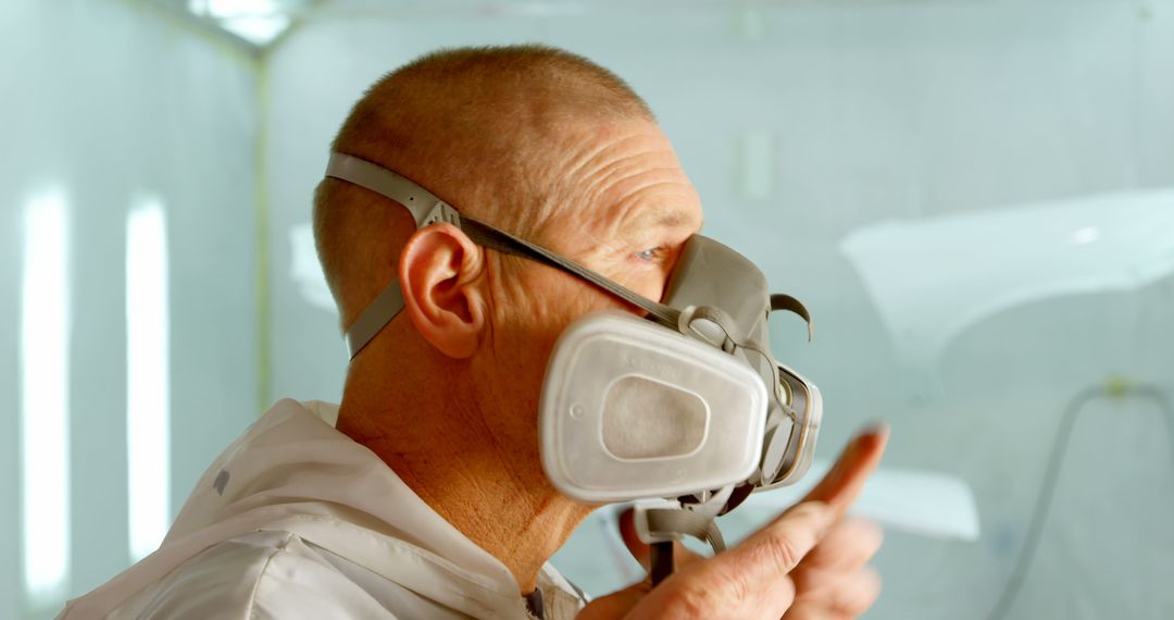 Technician Wearing Protective Mask in Industrial Workshop - Free Images, Stock Photos and Pictures on Pikwizard.com