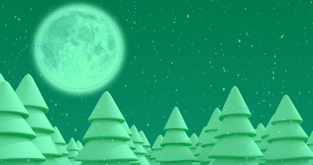 Winter Night Forest with Fir Trees and Full Moon