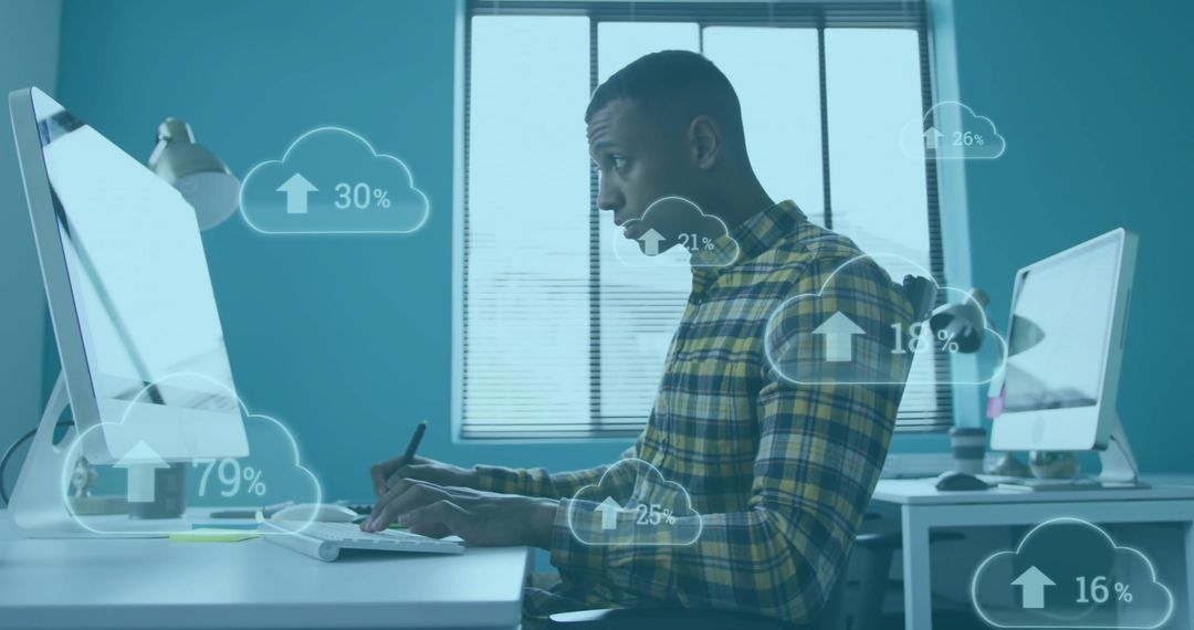 Businessman Analyzing Data with Cloud Computing Visualization