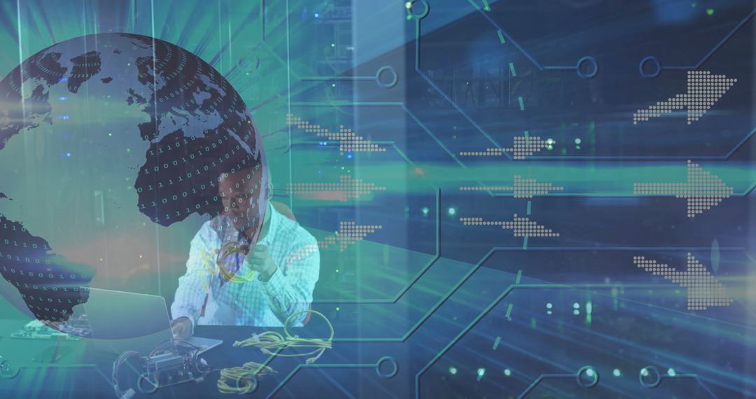 Engineer Collaborating Tech Innovations with Global Connectivity