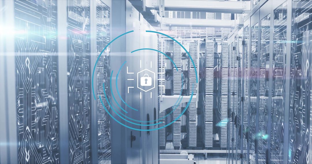 Digital Security Concept with Data Servers and Padlock Icon