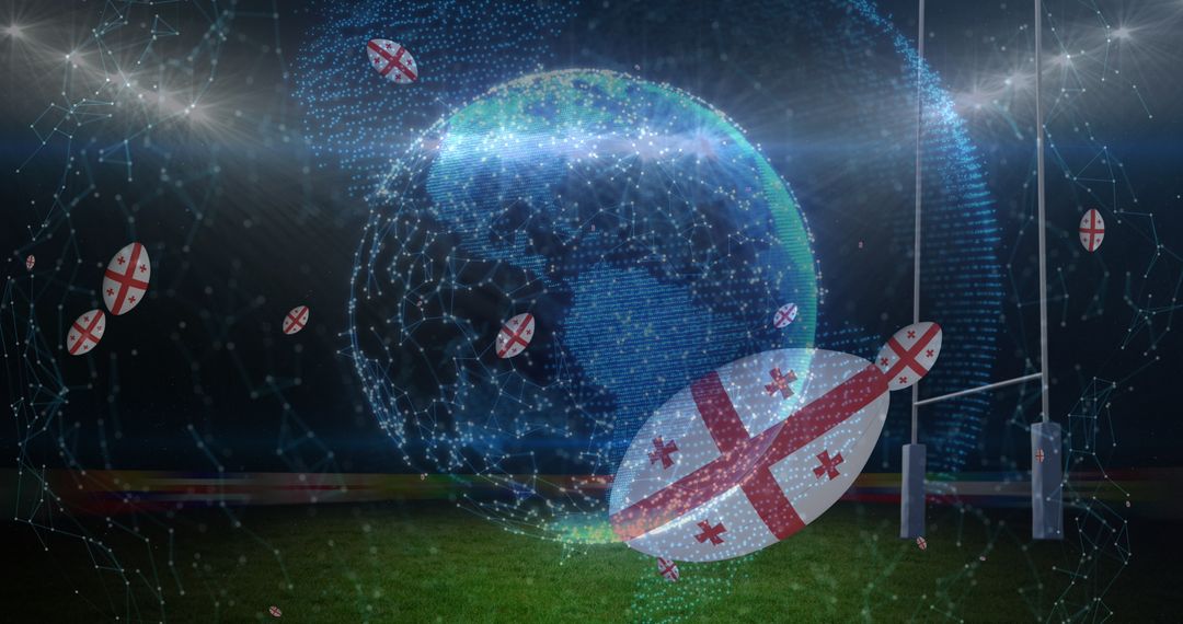 Digital Globe with Georgian Flag-Adorned Rugby balls