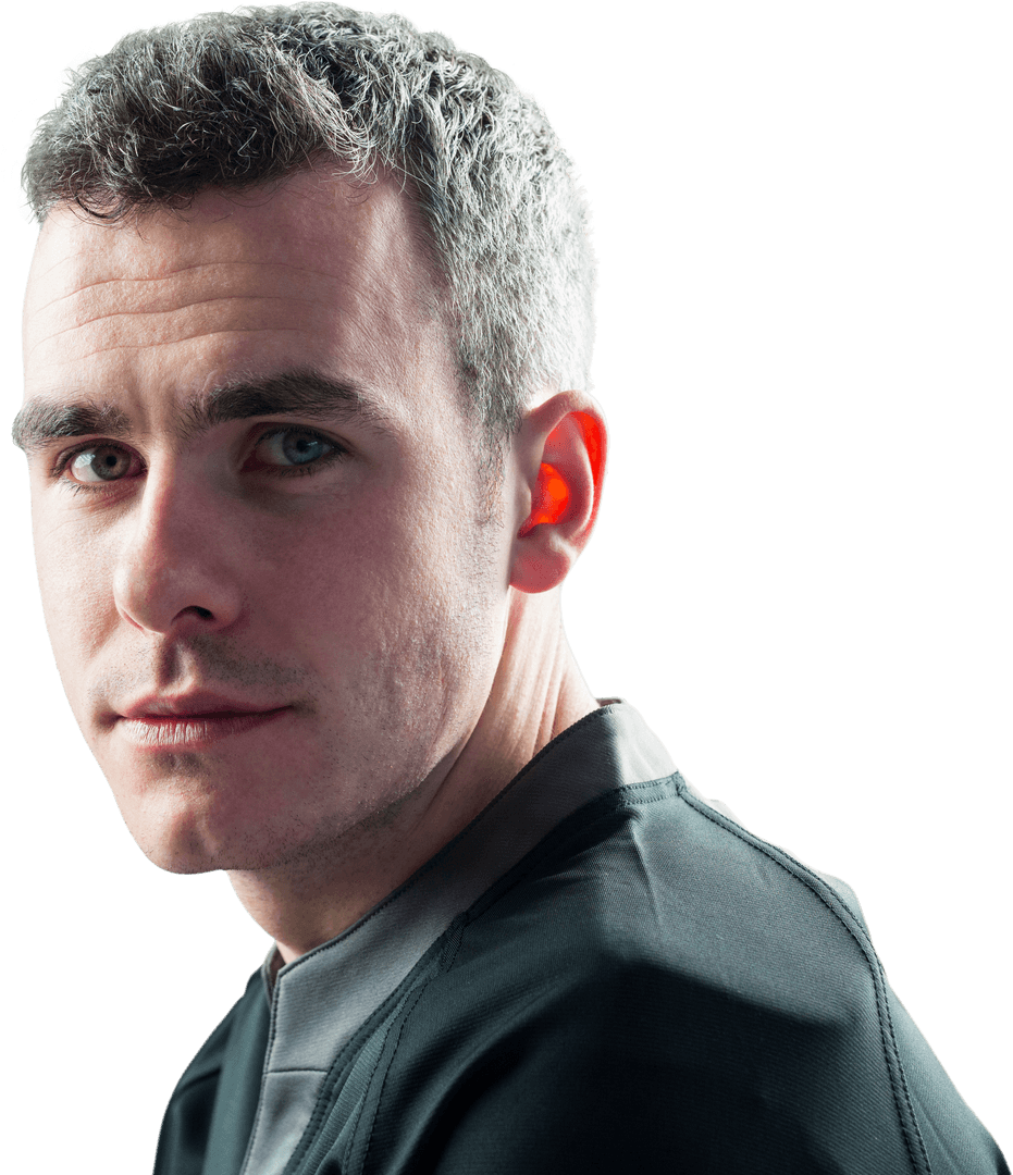 Portrait of Focused Male Rugby Player in Profile with Transparent Background