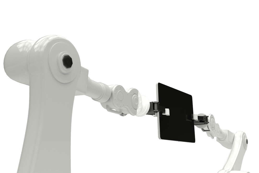 Transparent Robotic Arms Holding Tablet Device Isolated Technology