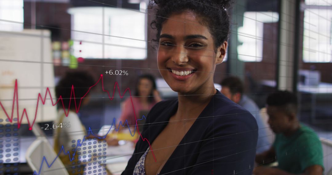 Confident Businesswoman Analyzing Financial Data and Graphs