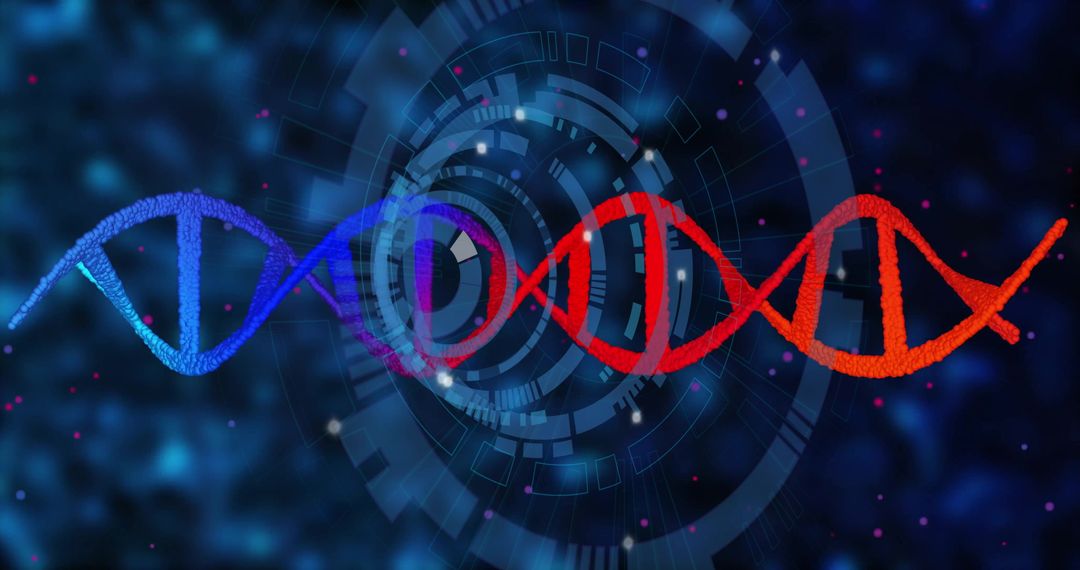 Colorful DNA Helix Floating in Futuristic Digital Space