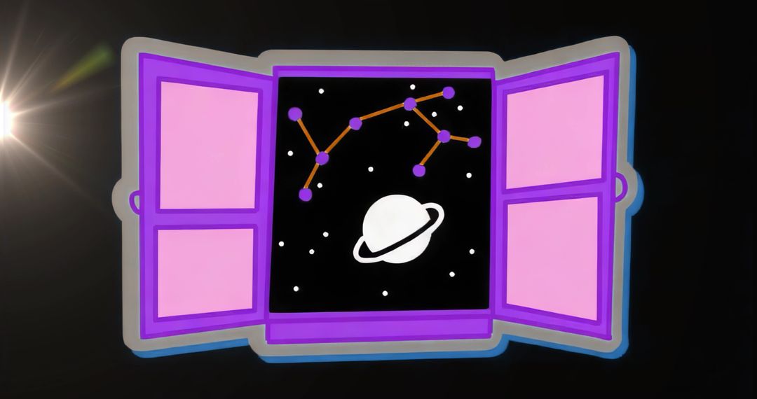 Fantasy Cosmic Window Displaying Constellation and Ringed Planet