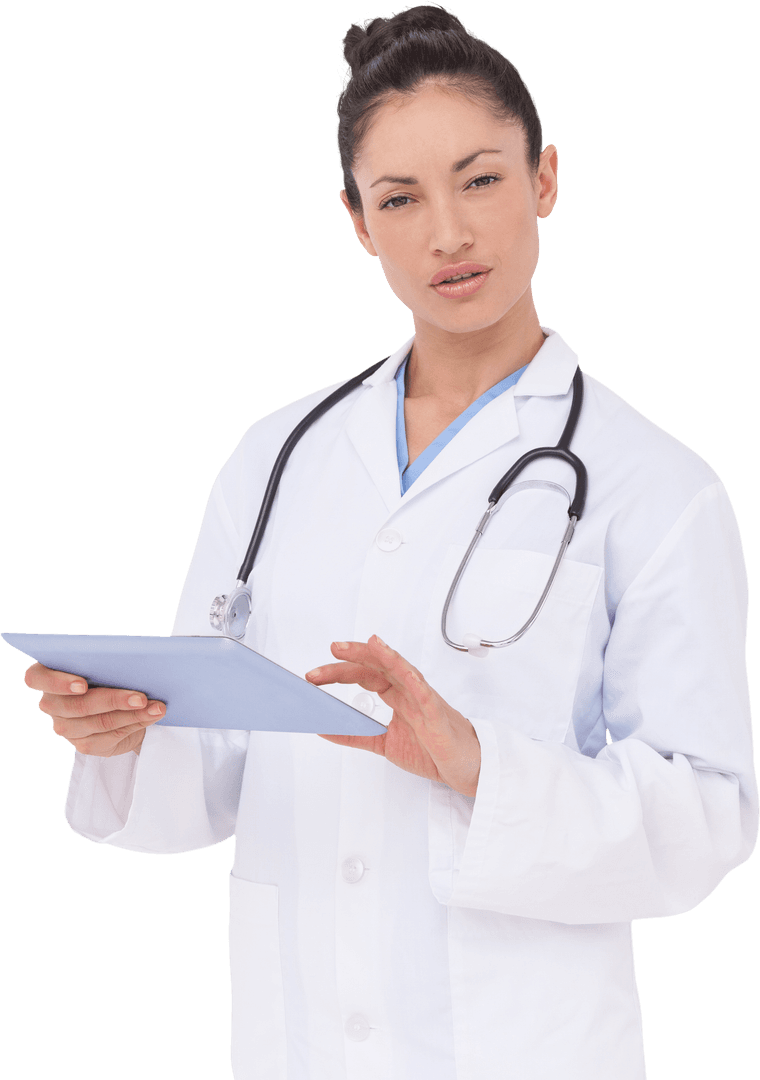 Transparent Female Doctor Using Tablet for Medical Research