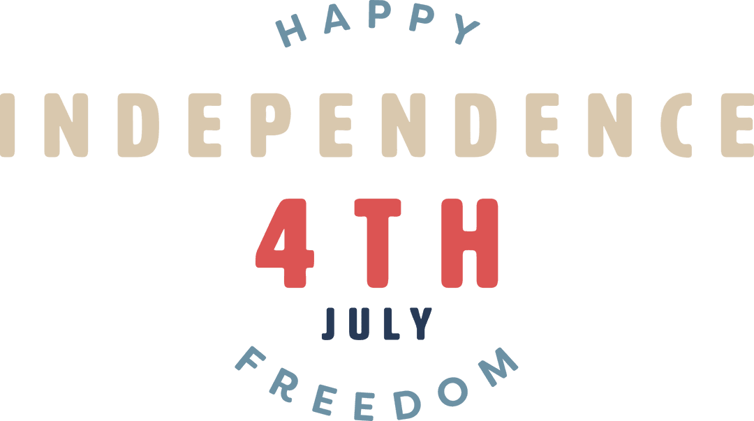 Celebratory 4th July Independence Day Text on Transparent Background