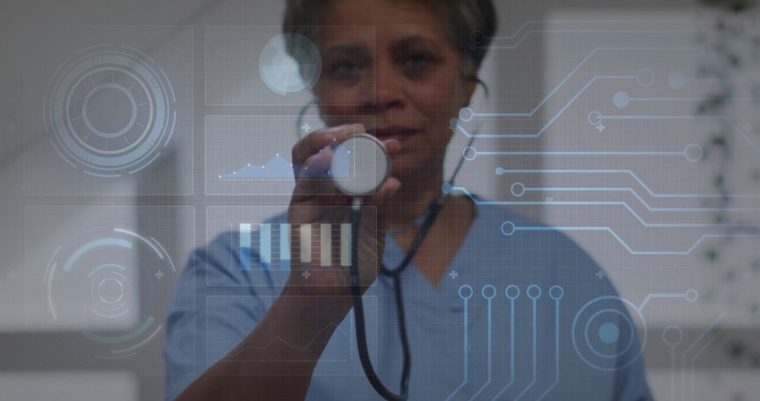 Healthcare Professional Using Futuristic Technology in Clinical Setting