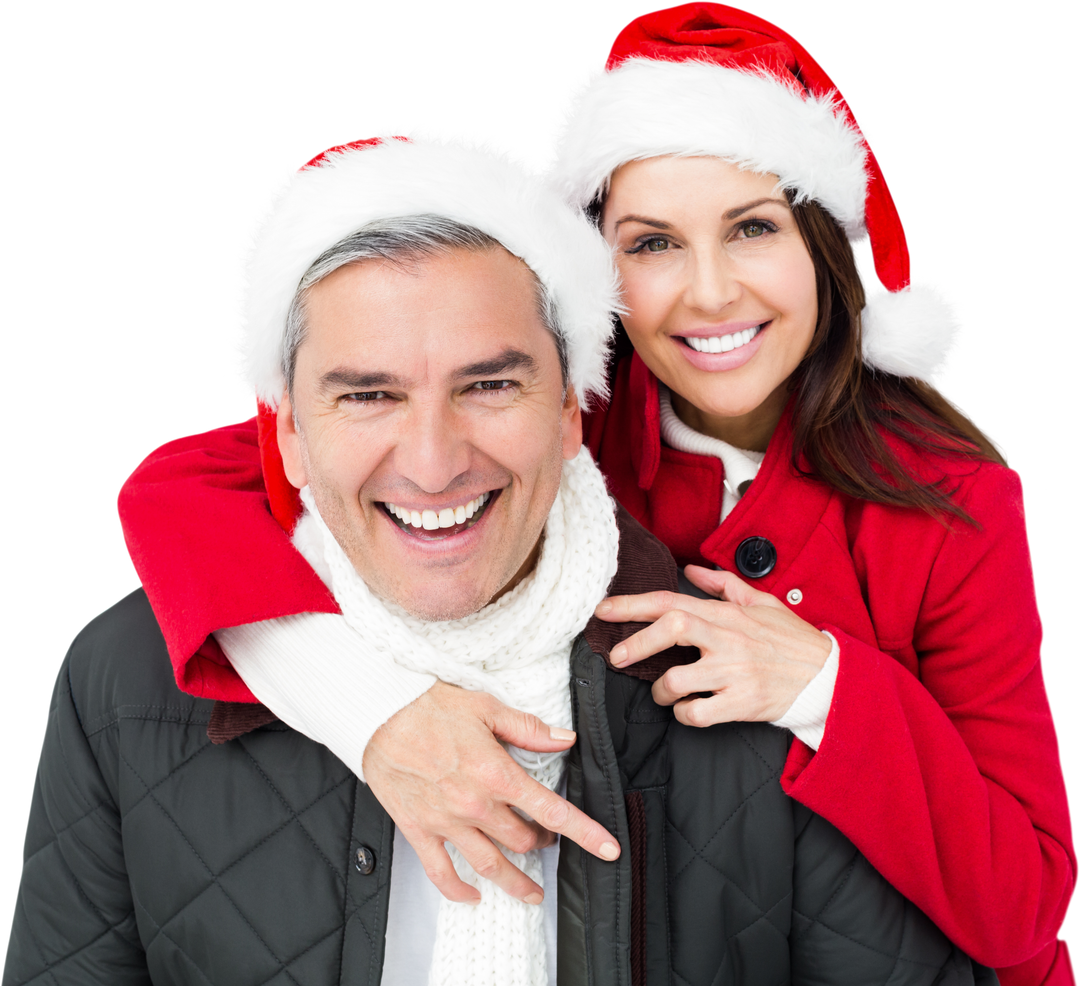 Festive Couple Wearing Santa Hats Embracing Transparent Background - Download Free Stock Images Pikwizard.com