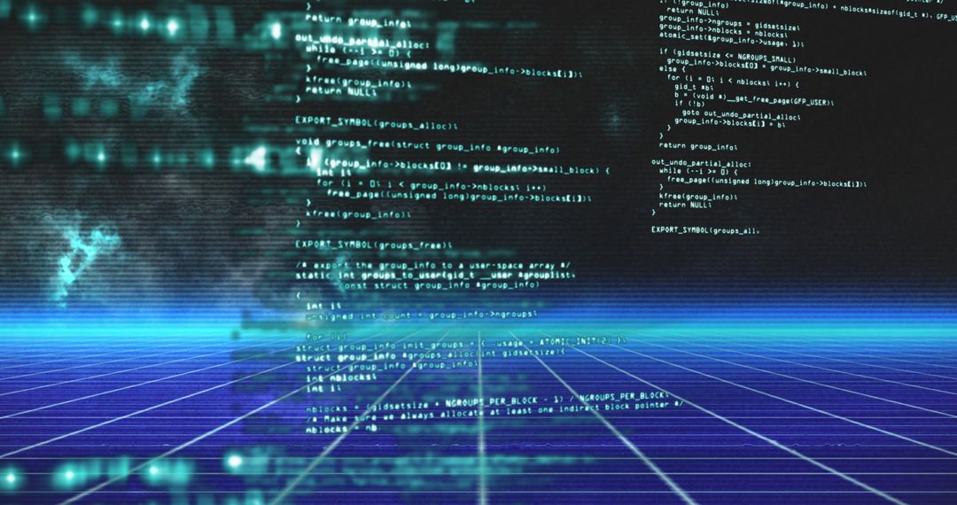 Futuristic Digital Code Overlay on Grid Background