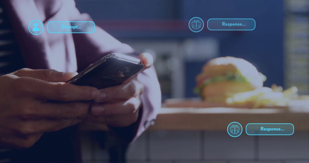 AI Data Processing with Smartphone in Modern Cafe