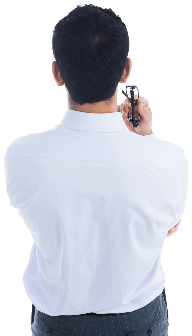Transparent Back View of Businessman Holding Glasses