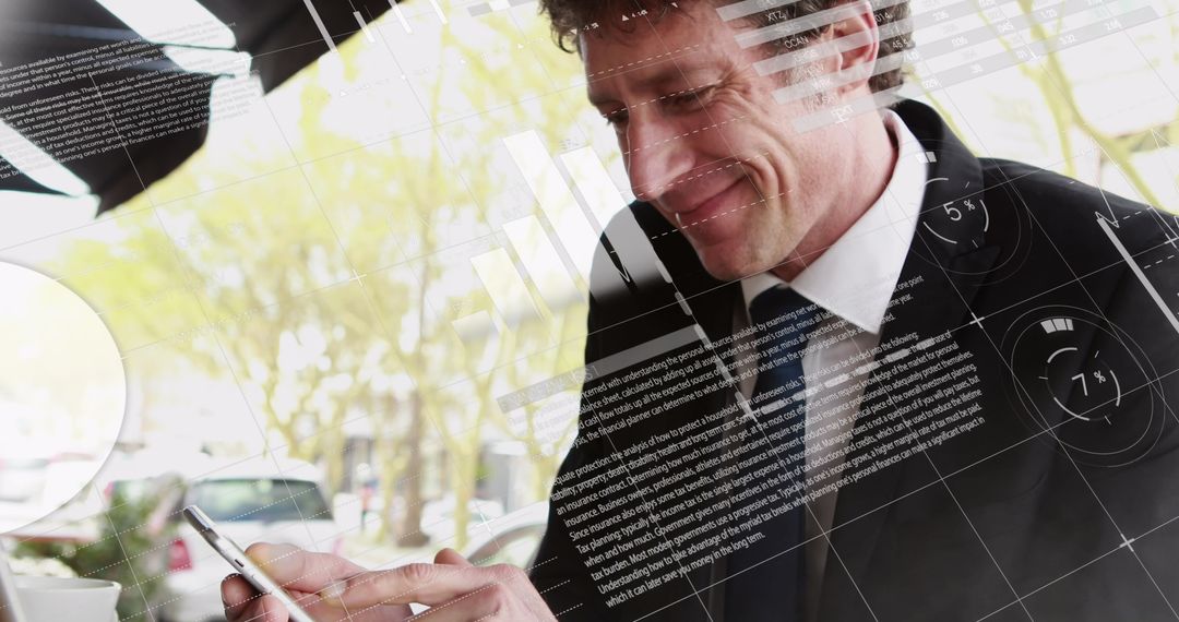 Businessman Analyzing Digital Financial Data with Futuristic Interface