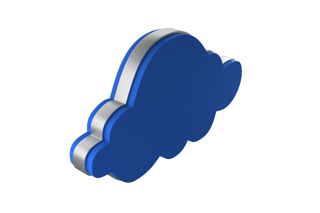Three-Dimensional Blue Cloud with Gray Border on Transparent Background