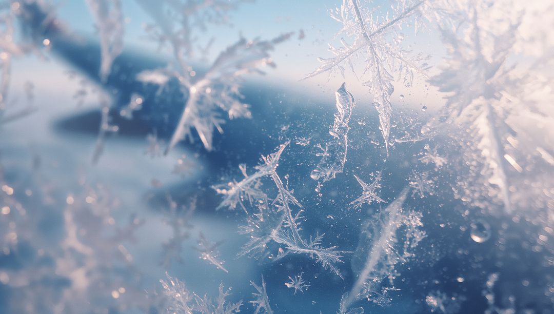 Frost Crystal Patterns on Window Glowing in Morning Light