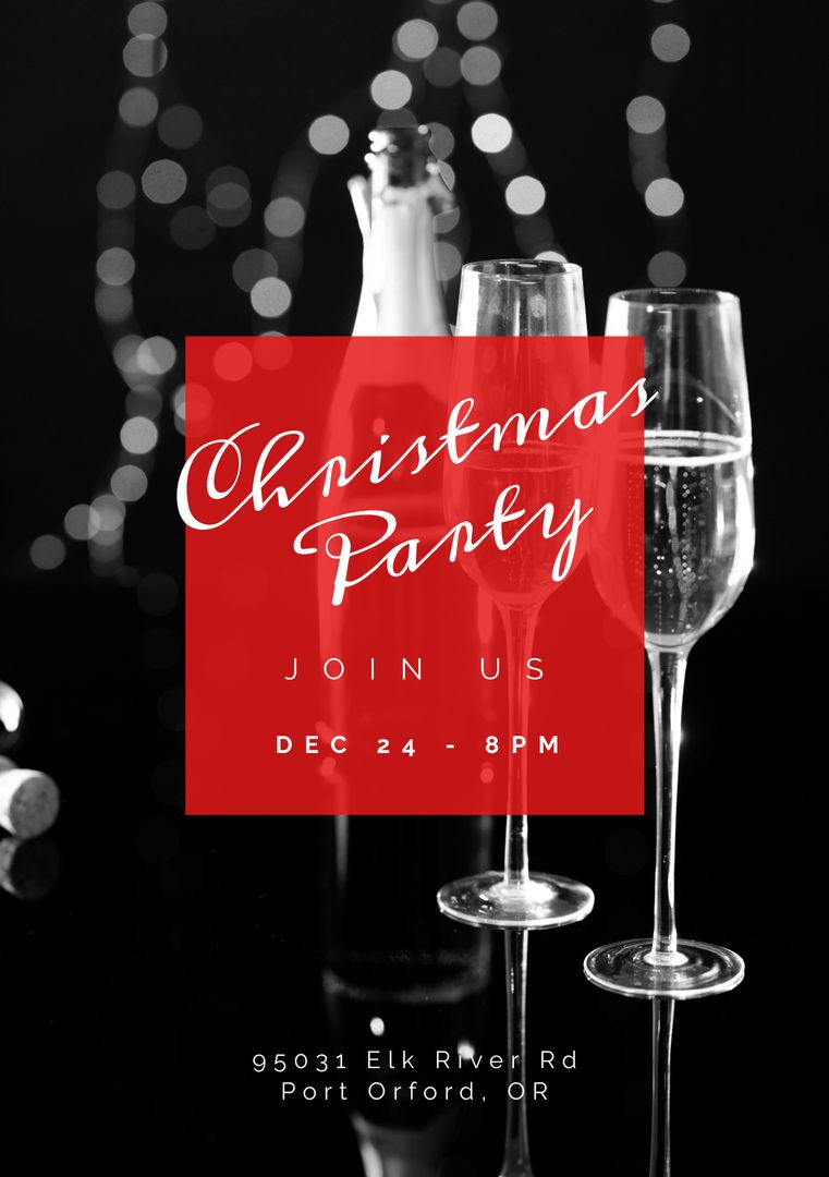 Festive Christmas Party Invitation with Champagne Glasses