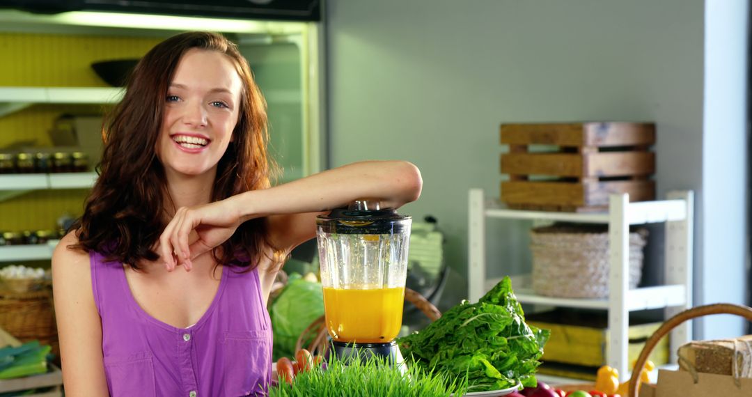 Cheerful Woman at Juice Bar in Grocery Store - Free Images, Stock Photos and Pictures on Pikwizard.com