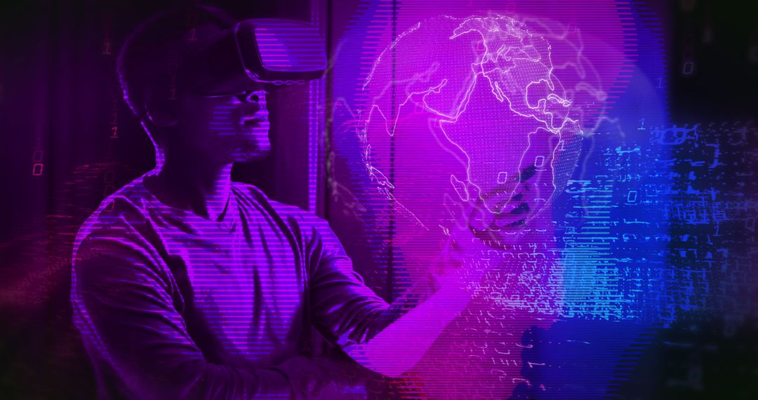 African American Man Engaging in Virtual Reality in Data Center