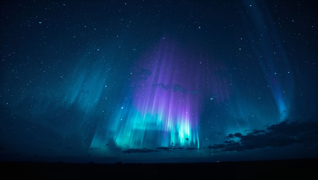 Aurora Borealis Under Starry Night with Ethereal Clouds